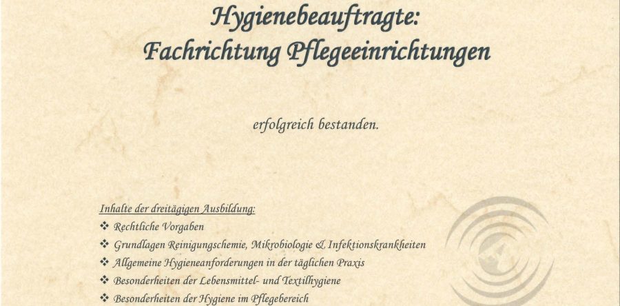 Hygienebeauftragte: Fachrichtung Pflegeeinrichtung